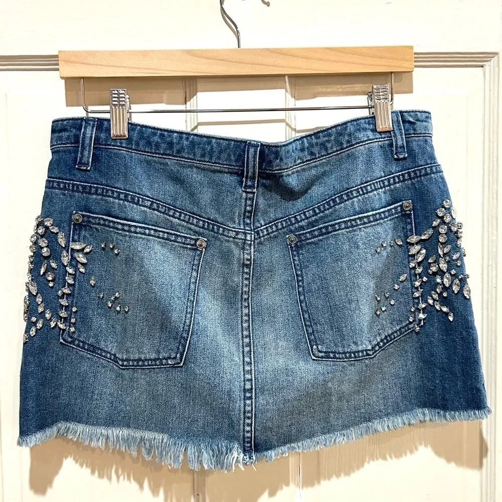 Free People NWT Shine Bright Rhinestone Denim Mini Skirt Y2K 90s Retro Size 6